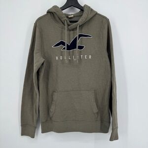 Hollister California Mens Medium Green Logo Graphic Hoodie Sweatshirt Y2K VTG